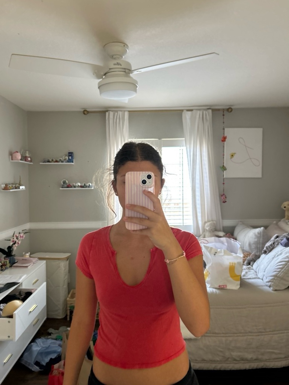Fitted Red Scoop Neck Crop Tee